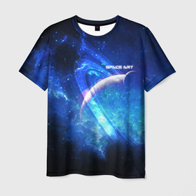 Мужская футболка 3D с принтом Space art 2022 , 100% полиэфир | прямой крой, круглый вырез горловины, длина до линии бедер | Тематика изображения на принте: art | handeyework | space | space art | арт | астрономия | звезды | космос | неон | с космосом | с надписями | с неонывыми | с планетой | с текстом | сатурн | синий | синяя | со звездами