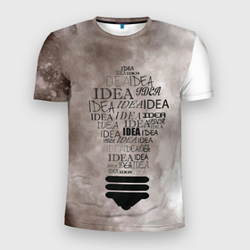 Мужская футболка 3D Slim с принтом Idea в Курске, 100% полиэстер с улучшенными характеристиками | приталенный силуэт, круглая горловина, широкие плечи, сужается к линии бедра | арт | графика | лампочка | надписи | слова | текст