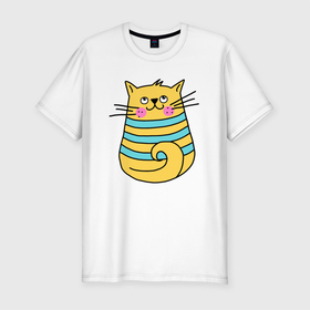 Мужская футболка хлопок Slim с принтом Желтый кот в зеленую полоску , 92% хлопок, 8% лайкра | приталенный силуэт, круглый вырез ворота, длина до линии бедра, короткий рукав | в полоску | желтый кот | кот | котик | кошка | полосочка