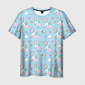 Мужская футболка 3D с принтом Dab Единороги в Санкт-Петербурге, 100% полиэфир | прямой крой, круглый вырез горловины, длина до линии бедер | dab unicorn | horse | pony | unicorn | детские | единорог | животное | зверь | конь | лошадь | мифическое существо | облака | пони | радуга | сказка