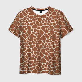 Мужская футболка 3D с принтом Шкура Жирафа   (Giraffe) в Петрозаводске, 100% полиэфир | прямой крой, круглый вырез горловины, длина до линии бедер | animals | giraffe | safari | zoo | африка | дикая природа | животные | жираф | звери | зоопарк | кожа жирафа | мода | мозаика | саванна | сафари