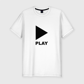 Мужская футболка хлопок Slim с принтом Play me в Новосибирске, 92% хлопок, 8% лайкра | приталенный силуэт, круглый вырез ворота, длина до линии бедра, короткий рукав | play | игра | кнопка | развлечение | управление