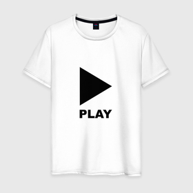 Мужская футболка хлопок с принтом Play me в Тюмени, 100% хлопок | прямой крой, круглый вырез горловины, длина до линии бедер, слегка спущенное плечо. | play | игра | кнопка | развлечение | управление