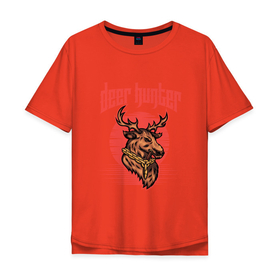 Мужская футболка хлопок Oversize с принтом Deer hunter в Белгороде, 100% хлопок | свободный крой, круглый ворот, “спинка” длиннее передней части | Тематика изображения на принте: голова | животное | олени | олень | рога | с оленем