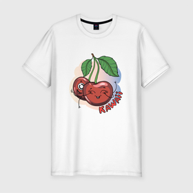 Мужская футболка хлопок Slim с принтом Вишни Kawaii в Тюмени, 92% хлопок, 8% лайкра | приталенный силуэт, круглый вырез ворота, длина до линии бедра, короткий рукав | fruit | kawaii | вишеньки | вишни | вишня | милый | фрукт | ягоды