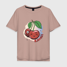 Мужская футболка хлопок Oversize с принтом Вишни Kawaii , 100% хлопок | свободный крой, круглый ворот, “спинка” длиннее передней части | fruit | kawaii | вишеньки | вишни | вишня | милый | фрукт | ягоды