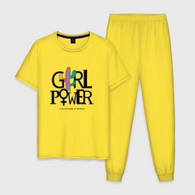 Мужская пижама хлопок с принтом Girl power в Тюмени, 100% хлопок | брюки и футболка прямого кроя, без карманов, на брюках мягкая резинка на поясе и по низу штанин
 | girl | power | девушкам | девушки | женщины | феминизм | феминистическое | фемка