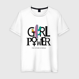 Мужская футболка хлопок с принтом Girl power в Тюмени, 100% хлопок | прямой крой, круглый вырез горловины, длина до линии бедер, слегка спущенное плечо. | girl | power | девушкам | девушки | женщины | феминизм | феминистическое | фемка