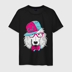 Мужская футболка хлопок с принтом Собака в кепке и очках в Новосибирске, 100% хлопок | прямой крой, круглый вырез горловины, длина до линии бедер, слегка спущенное плечо. | животное | иллюстрация | кепка | очки | рисунок | собака