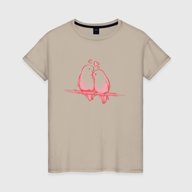 Женская футболка хлопок с принтом Влюбленные птички на ветке в Курске, 100% хлопок | прямой крой, круглый вырез горловины, длина до линии бедер, слегка спущенное плечо | ветка | иллюстрация | любовь | птицы | рисунок | эскиз