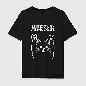 Мужская футболка хлопок Oversize с принтом Maneskin Рок кот , 100% хлопок | свободный крой, круглый ворот, “спинка” длиннее передней части | 