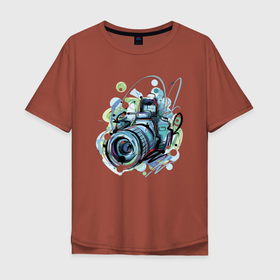 Мужская футболка хлопок Oversize с принтом Фотоаппарат рисунок в Белгороде, 100% хлопок | свободный крой, круглый ворот, “спинка” длиннее передней части | Тематика изображения на принте: иллюстрация | рисунок | фото | фотоаппарат | хобби