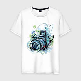 Мужская футболка хлопок с принтом Фотоаппарат рисунок в Белгороде, 100% хлопок | прямой крой, круглый вырез горловины, длина до линии бедер, слегка спущенное плечо. | иллюстрация | рисунок | фото | фотоаппарат | хобби