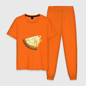 Мужская пижама хлопок с принтом Пицца в стиле стимпанк в Кировске, 100% хлопок | брюки и футболка прямого кроя, без карманов, на брюках мягкая резинка на поясе и по низу штанин
 | болты | гайки | пицца | стимпанк | шестернки