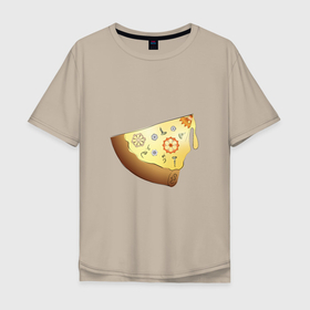 Мужская футболка хлопок Oversize с принтом Пицца в стиле стимпанк в Кировске, 100% хлопок | свободный крой, круглый ворот, “спинка” длиннее передней части | болты | гайки | пицца | стимпанк | шестернки