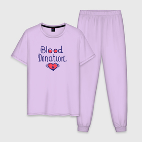 Мужская пижама хлопок с принтом Blood Donation. в Санкт-Петербурге, 100% хлопок | брюки и футболка прямого кроя, без карманов, на брюках мягкая резинка на поясе и по низу штанин
 | благотворительность | донор | кровь | медицина | надпись | сердце
