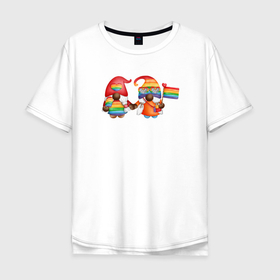 Мужская футболка хлопок Oversize с принтом Гномы разноцветные в Кировске, 100% хлопок | свободный крой, круглый ворот, “спинка” длиннее передней части | гномики | гномы | радуга | радужные