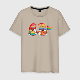 Мужская футболка хлопок с принтом Гномы разноцветные в Белгороде, 100% хлопок | прямой крой, круглый вырез горловины, длина до линии бедер, слегка спущенное плечо. | гномики | гномы | радуга | радужные