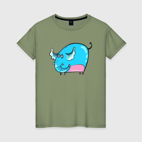 Женская футболка хлопок с принтом Большой  голубой слон в Петрозаводске, 100% хлопок | прямой крой, круглый вырез горловины, длина до линии бедер, слегка спущенное плечо | синий слон | слон | слоненок | слониха
