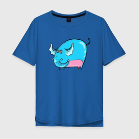 Мужская футболка хлопок Oversize с принтом Большой  голубой слон в Екатеринбурге, 100% хлопок | свободный крой, круглый ворот, “спинка” длиннее передней части | синий слон | слон | слоненок | слониха