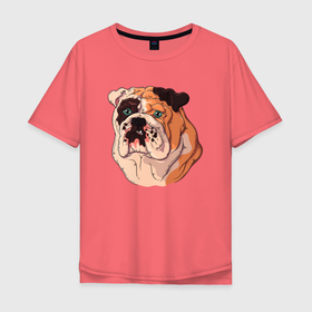 Мужская футболка хлопок Oversize с принтом Морда  бульдога в Курске, 100% хлопок | свободный крой, круглый ворот, “спинка” длиннее передней части | Тематика изображения на принте: бульдог | пес | псина | собака