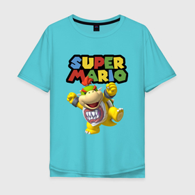 Мужская футболка хлопок Oversize с принтом Bowser Junior   Super Mario в Санкт-Петербурге, 100% хлопок | свободный крой, круглый ворот, “спинка” длиннее передней части | bowser junior | eyes | hero | jaw | smile | super mario | боузер | герой | глаза | пасть | персонаж | юниор