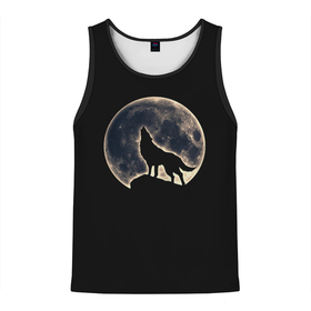Мужская майка 3D с принтом Силуэт волка под луной , 100% полиэстер | круглая горловина, приталенный силуэт, длина до линии бедра. Пройма и горловина окантованы тонкой бейкой | Тематика изображения на принте: beast | full | full moon | glow | light | lunar | moon | night | rock | silhouette | sunset | under | werewolf | wolf | бист | волк | волка | закат | зверь | луна | лунное | лунный | луной | ночь | оборотень | под | полнолуние | сансет | свет | свечение |