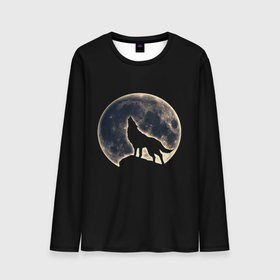Мужской лонгслив 3D с принтом Силуэт волка под луной в Екатеринбурге, 100% полиэстер | длинные рукава, круглый вырез горловины, полуприлегающий силуэт | beast | full | full moon | glow | light | lunar | moon | night | rock | silhouette | sunset | under | werewolf | wolf | бист | волк | волка | закат | зверь | луна | лунное | лунный | луной | ночь | оборотень | под | полнолуние | сансет | свет | свечение |