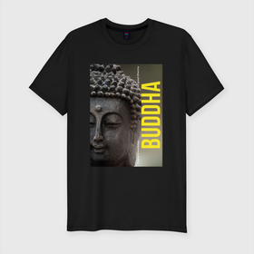 Мужская футболка хлопок Slim с принтом Размышления Будды в Белгороде, 92% хлопок, 8% лайкра | приталенный силуэт, круглый вырез ворота, длина до линии бедра, короткий рукав | будда | буддизм | йога | мантра | медитация | мир | мудрость | покой | просветление | релакс | саморазвитие | спокойствие | умиротворение