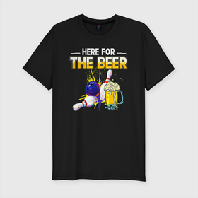 Мужская футболка хлопок Slim с принтом Here For The Beer в Белгороде, 92% хлопок, 8% лайкра | приталенный силуэт, круглый вырез ворота, длина до линии бедра, короткий рукав | Тематика изображения на принте: beer | here for the beer | бокал | кружка