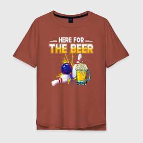 Мужская футболка хлопок Oversize с принтом Here For The Beer в Белгороде, 100% хлопок | свободный крой, круглый ворот, “спинка” длиннее передней части | Тематика изображения на принте: beer | here for the beer | бокал | кружка