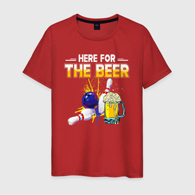 Мужская футболка хлопок с принтом Here For The Beer в Белгороде, 100% хлопок | прямой крой, круглый вырез горловины, длина до линии бедер, слегка спущенное плечо. | Тематика изображения на принте: beer | here for the beer | бокал | кружка