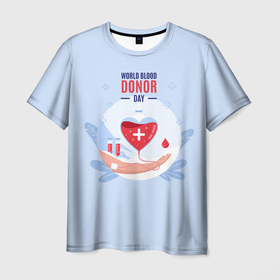 Мужская футболка 3D с принтом Помощь. в Тюмени, 100% полиэфир | прямой крой, круглый вырез горловины, длина до линии бедер | благотворительность | донор | крест | кровь | круг | надпись | помощь | рука | сердце