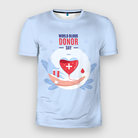 Мужская футболка 3D Slim с принтом Помощь. в Тюмени, 100% полиэстер с улучшенными характеристиками | приталенный силуэт, круглая горловина, широкие плечи, сужается к линии бедра | благотворительность | донор | крест | кровь | круг | надпись | помощь | рука | сердце