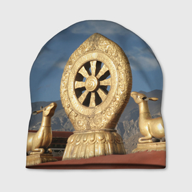 Шапка 3D с принтом Колесо Дхармы , 100% полиэстер | универсальный размер, печать по всей поверхности изделия | азия | будда | буддизм | восток | джоканг | дхарма | закон | колесо | лхаса | монастырь | олень | проповедь | спицы