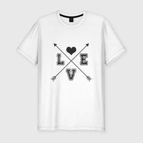 Мужская футболка хлопок Slim с принтом Love Arrow в Белгороде, 92% хлопок, 8% лайкра | приталенный силуэт, круглый вырез ворота, длина до линии бедра, короткий рукав | heart | love | любимый | люблю | любовь | свадьба | сердечко | сердце