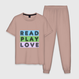 Мужская пижама хлопок с принтом Читай, Играй, Люби в Курске, 100% хлопок | брюки и футболка прямого кроя, без карманов, на брюках мягкая резинка на поясе и по низу штанин
 | life | love | play | read | жизнь | игра | играть | книги | любить | любовь | счастье | читать