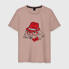 Мужская футболка хлопок с принтом Пес в шляпе и очках в Петрозаводске, 100% хлопок | прямой крой, круглый вырез горловины, длина до линии бедер, слегка спущенное плечо. | очки | рисунок | собака | шляпа | эскиз