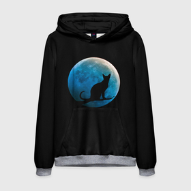 Мужская толстовка 3D с принтом Силуэт кота на фоне синей луны в Курске, 100% полиэстер | двухслойный капюшон со шнурком для регулировки, мягкие манжеты на рукавах и по низу толстовки, спереди карман-кенгуру с мягким внутренним слоем. | background | blue | branch | cat | darkness | glow | kitten | moon | night | on | reflect | silhouette | sphinx | sunset | tree | ветка | дерево | закат | кот | кота | котенок | кошка | луна | луны | на | ночь | отблеск | сансет | свечение | силуэт | сине