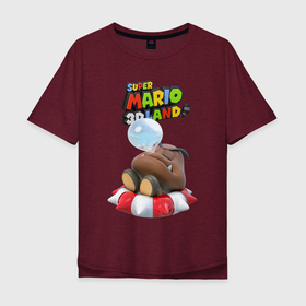 Мужская футболка хлопок Oversize с принтом Goomba   Super Mario 3D Land в Тюмени, 100% хлопок | свободный крой, круглый ворот, “спинка” длиннее передней части | Тематика изображения на принте: fangs | goomba | hero | mushroom | nintendo | super mario | video game | видеоигра | герой | гриб | гумба | клыки | персонаж | супер марио
