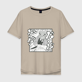 Мужская футболка хлопок Oversize с принтом Хотару в Белгороде, 100% хлопок | свободный крой, круглый ворот, “спинка” длиннее передней части | аниме | клинок рассекающий демонов | кузнец хотару | манга | маска | хотару