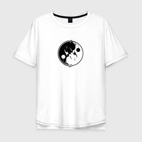 Мужская футболка хлопок Oversize с принтом Котики инь янь в Санкт-Петербурге, 100% хлопок | свободный крой, круглый ворот, “спинка” длиннее передней части | инь янь | котики | противостояние | черное белое