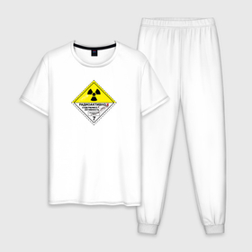 Мужская пижама хлопок с принтом Радиоактивно в Новосибирске, 100% хлопок | брюки и футболка прямого кроя, без карманов, на брюках мягкая резинка на поясе и по низу штанин
 | заражение | наклейка | олдскул | опасно | припять | радиация | радиоактивно | чернобль