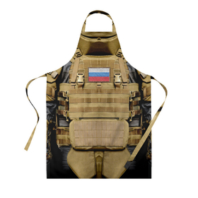 Фартук 3D с принтом Бронежилет   армия России в Новосибирске, 100% полиэстер | общий размер — 65 х 85 см, ширина нагрудника — 26 см, горловина — 53 см, длина завязок — 54 см, общий обхват в поясе — 173 см. Принт на завязках и на горловине наносится с двух сторон, на основной части фартука — только с внешней стороны | akm store | army | bayonet knife | body armor | camouflage | chevron | military | russian flag | soldier | армия | бронежилет | военный | камуфляж | магазин акм | солдатский | флаг россии | шеврон | штык нож