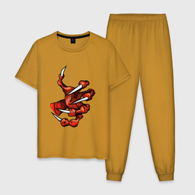 Мужская пижама хлопок с принтом Лапа дракона в Санкт-Петербурге, 100% хлопок | брюки и футболка прямого кроя, без карманов, на брюках мягкая резинка на поясе и по низу штанин
 | dragon | monster | дракон | мифология | монстр