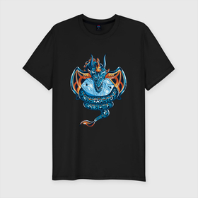 Мужская футболка хлопок Slim с принтом Голубой дракон с кристаллом в Курске, 92% хлопок, 8% лайкра | приталенный силуэт, круглый вырез ворота, длина до линии бедра, короткий рукав | dragon | monster | дракон | мифология | монстр