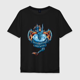 Мужская футболка хлопок Oversize с принтом Голубой дракон с кристаллом в Курске, 100% хлопок | свободный крой, круглый ворот, “спинка” длиннее передней части | dragon | monster | дракон | мифология | монстр