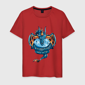 Мужская футболка хлопок с принтом Голубой дракон с кристаллом в Кировске, 100% хлопок | прямой крой, круглый вырез горловины, длина до линии бедер, слегка спущенное плечо. | dragon | monster | дракон | мифология | монстр