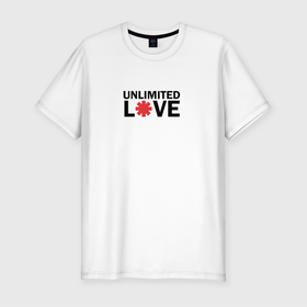 Мужская футболка хлопок Slim с принтом Unlimited love в Новосибирске, 92% хлопок, 8% лайкра | приталенный силуэт, круглый вырез ворота, длина до линии бедра, короткий рукав | love | red hot chili peppers | rhcp | unlimited | бесконечная любовь | группа | любовь | перцы