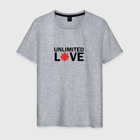 Мужская футболка хлопок с принтом Unlimited love в Санкт-Петербурге, 100% хлопок | прямой крой, круглый вырез горловины, длина до линии бедер, слегка спущенное плечо. | love | red hot chili peppers | rhcp | unlimited | бесконечная любовь | группа | любовь | перцы